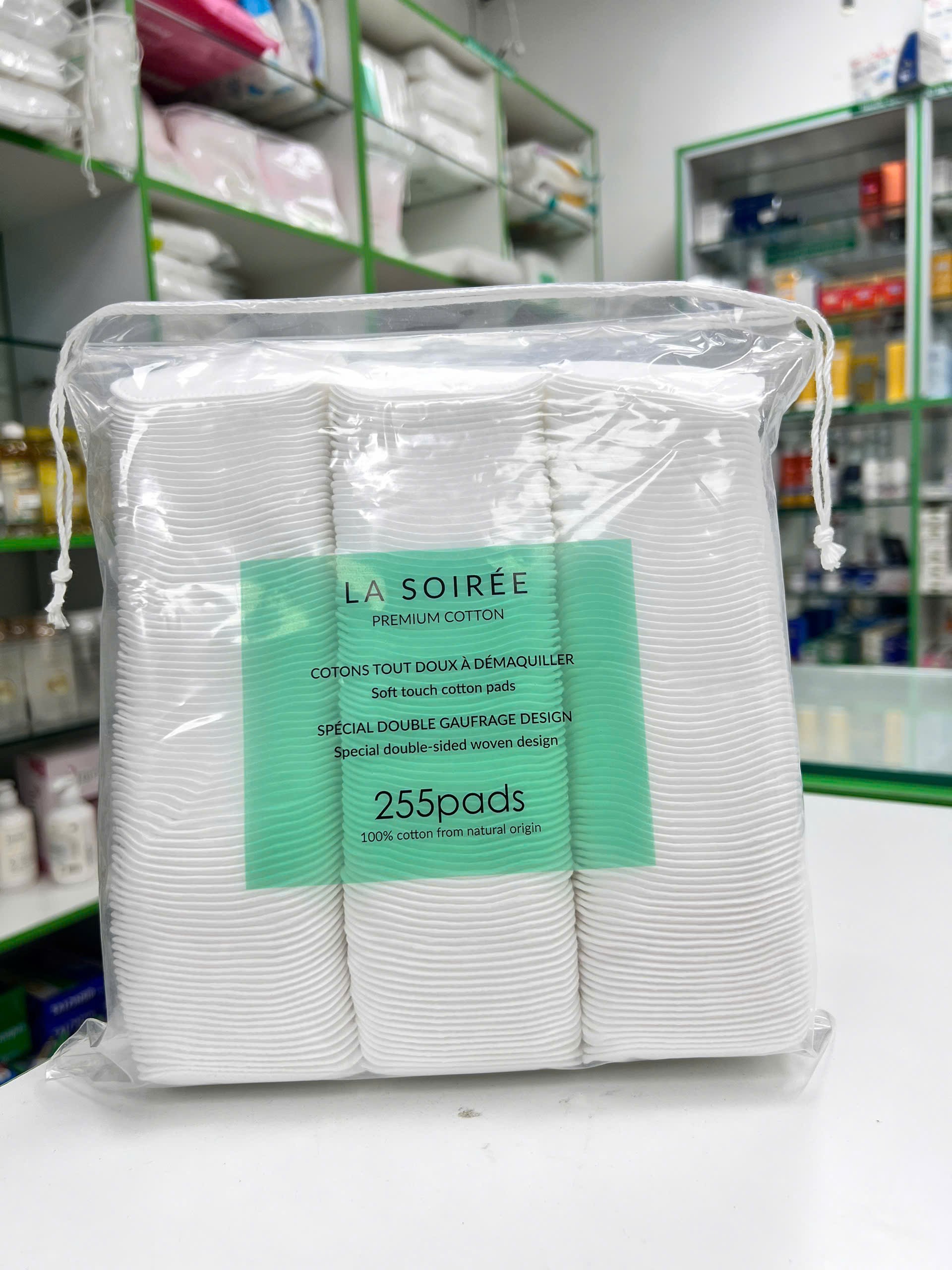 Gói 255 Miếng Lasoisée Bông Tẩy Trang Vuông 100% Cotton mềm mịn không xơ bông — bao bì và số lượng 255 miếng